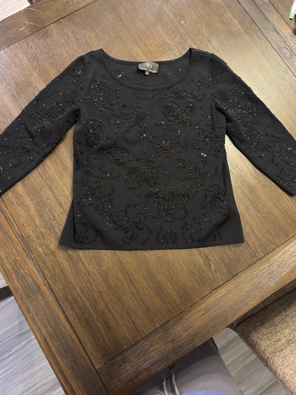 Sandra Darren Black Knit Labeled Top